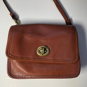 Coach Legacy Mini Handbag Brown Crossbody Purse Brass Turn Lock Long Strap